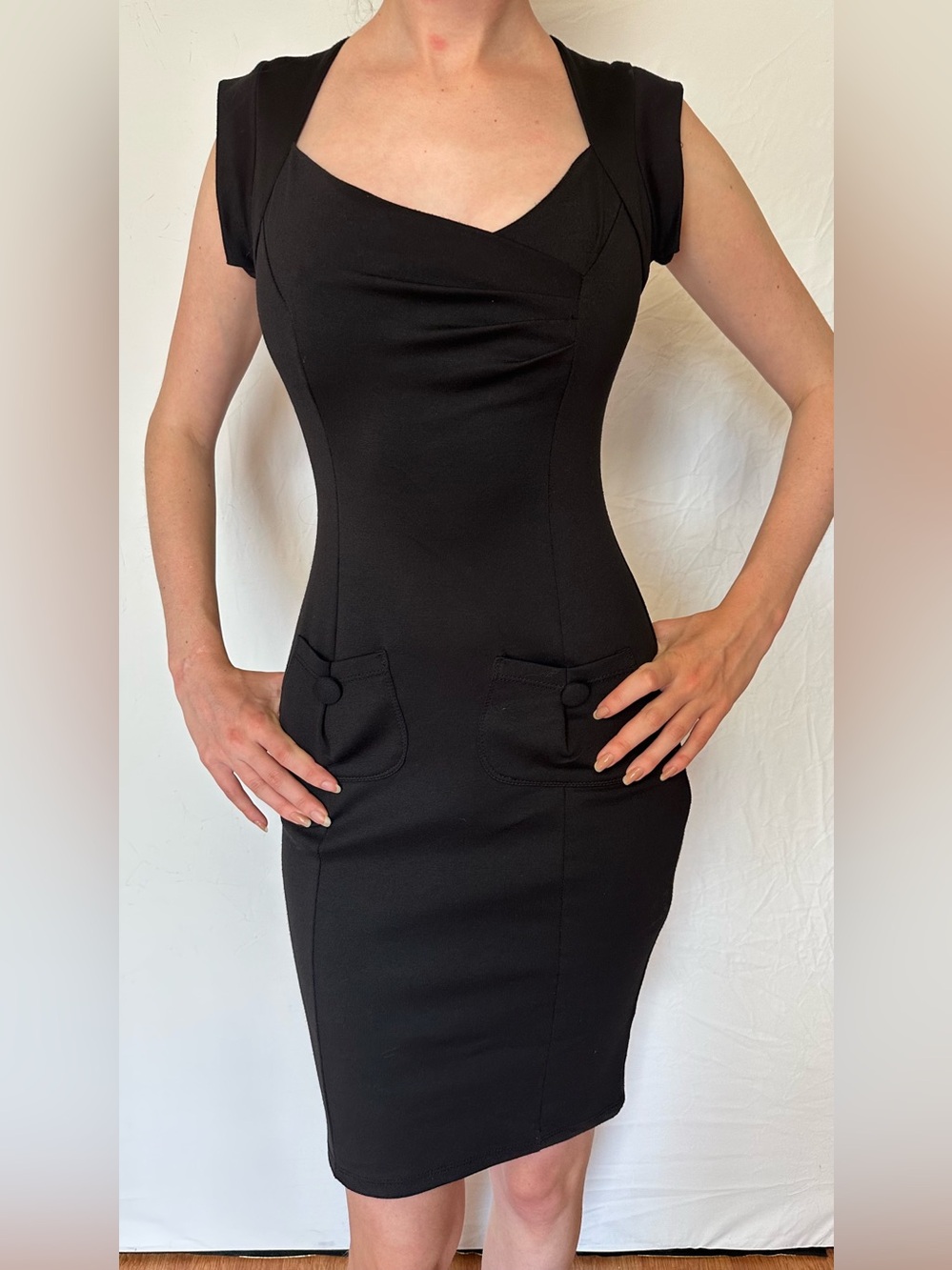 Necessary Objects Black Midi Sheath Dress with Pocket Details